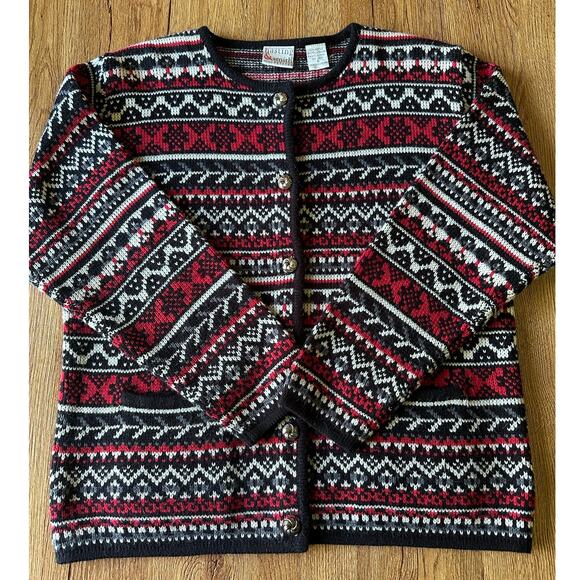Hasting & Smith Vtg Red & White Patterned Chunky Cardigan Sweater Size S - Picture 1 of 7